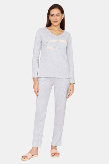 Buy Rosaline Starry Nights Knit Cotton Pyjama Set - Grey Melange
